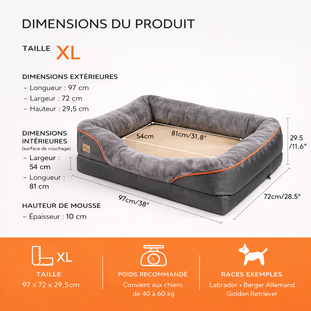 Le Cocoon Orthopédique™ — Lit orthopédique XL pour chien